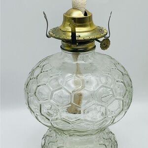 Vintage, LAMPLIGHT FARMS, Clear Glass, Beehive Honeycomb Pattern, Oil Lamp Base